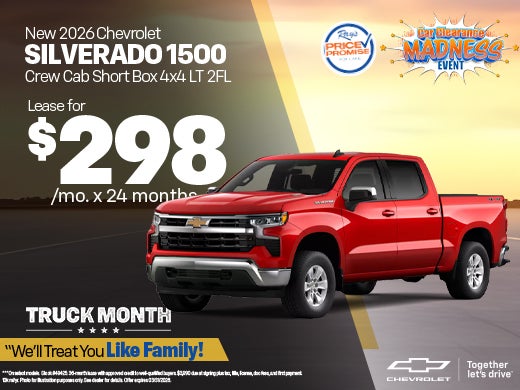 New 2026 Chevy Silverado 1500 Crew Cab Short Box 4x4 LT 2FL